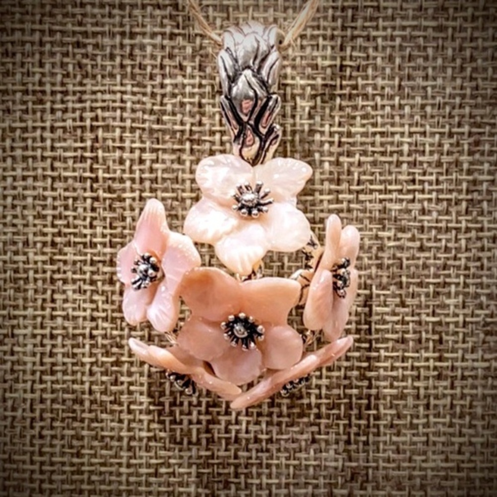 Carolyn Pollack Pink Flower Orb Pendant Enhancer Sterling Silver MOP - Picture 2 of 8